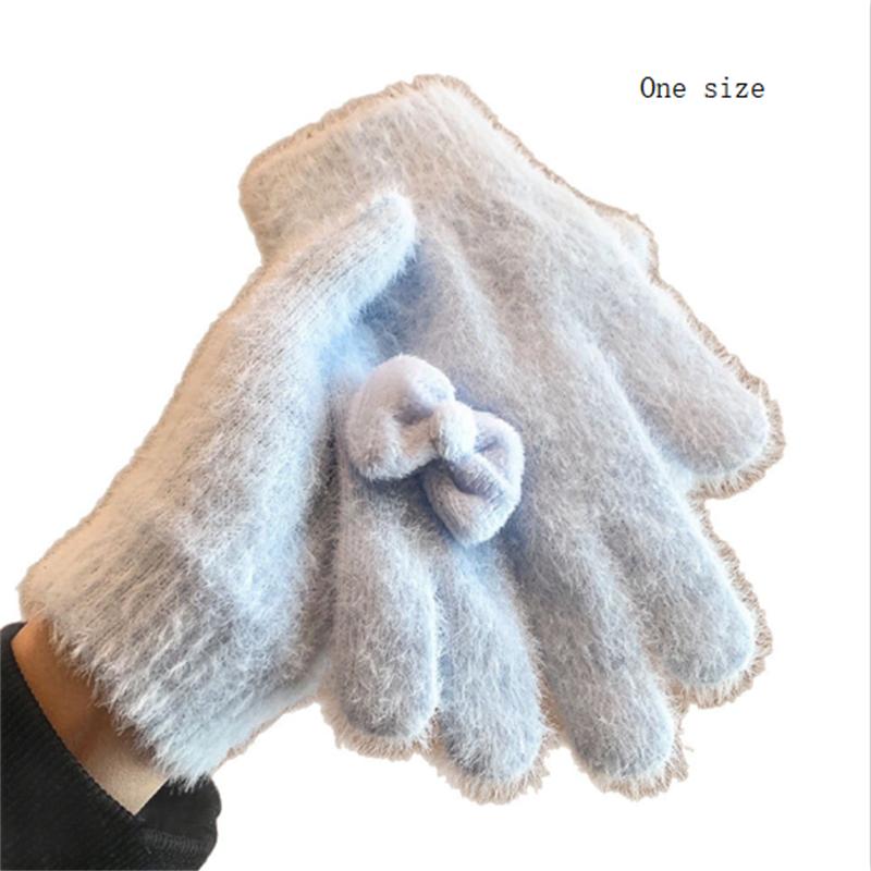 Cute Sweet Bow Plush Gloves Cold-Proof Gloves Student Winter Warm Five-Finger Gloves Women Fashion Accessories Christmas Gifts