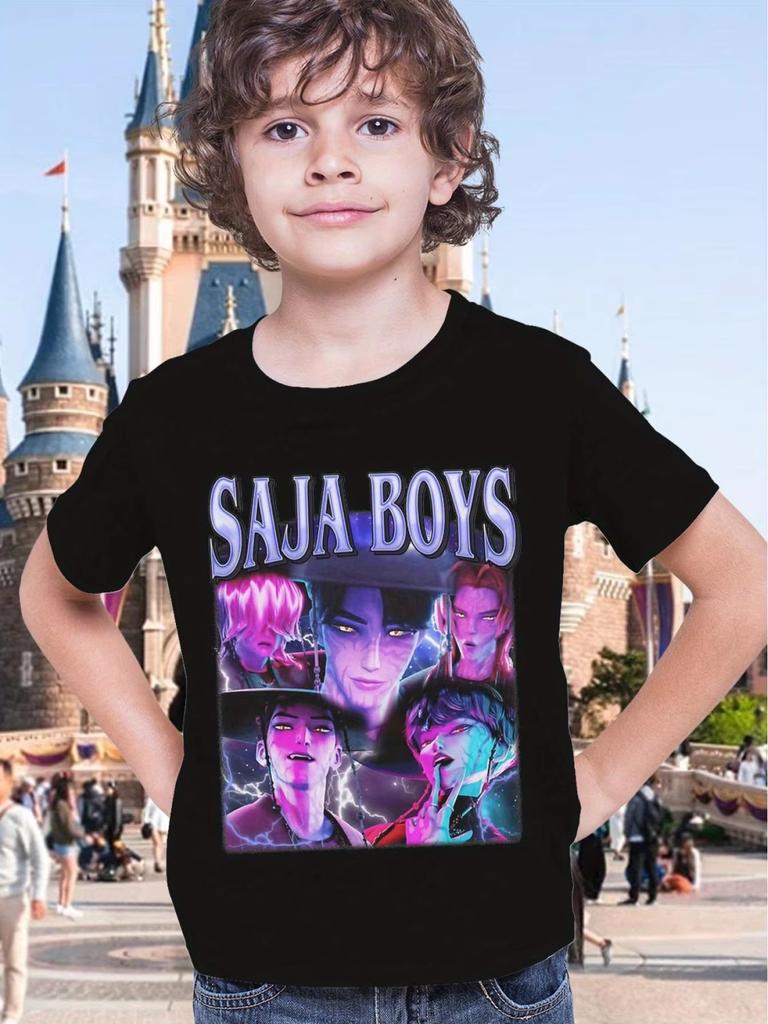 Vintage Saja Boys K-kpop Dämonenjäger Print T-Shirt Anime Kurzarm T-Shirt Sommer Mädchen Jungen Shirt Lässige Oberteile Rundhals Kleidung