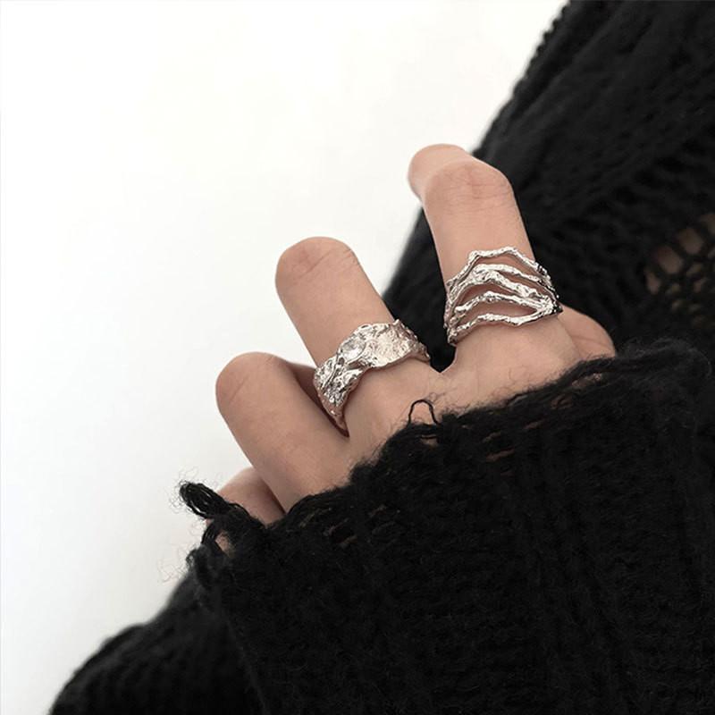 Contemporary Irregular Textured S925 Silver Ring For Women In Trendy Style Geometric