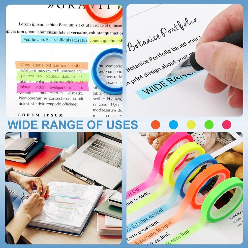 5 Rolls Fluorescent Index Tabs PET Marking Sticker Label Stickers  School Office Supplies