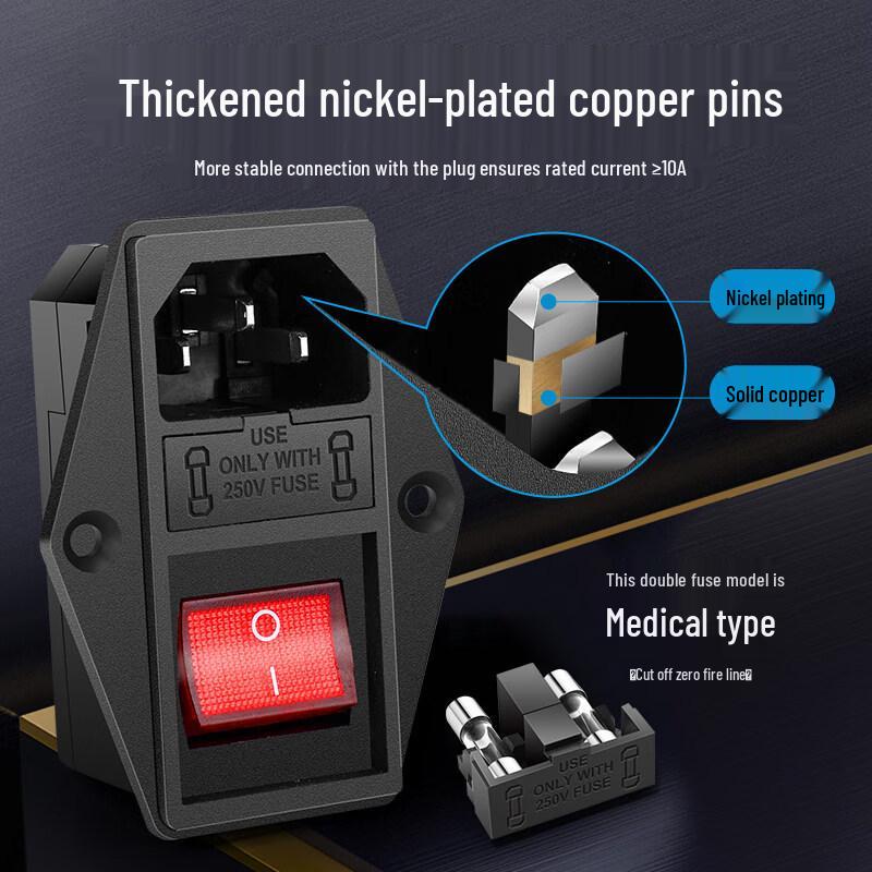 Three-in-One Medical Power Socket with Integrated Schuko Plug, Double Fuse Holder, and Switch