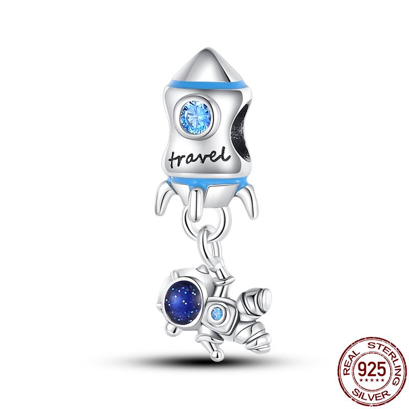 Decorative Charms Fit 3Mm Original Bracelet Copper Planet Series Collection Space Astronaut Earth Bead Diy Fine Fine Jewelry Gift Idea