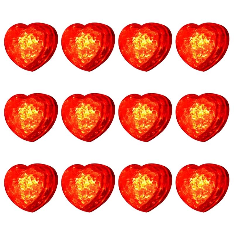 

12pcs Water Activated LED Flashing Heart Shape Ice Cubes Atmosphere Light Party Drink Decorations for Beverage Use червоний