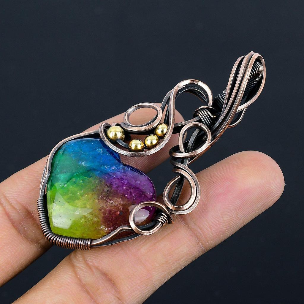 Rainbow Solar Quartz 999 Copper Wire Wrapped Pendant, Handmade Gemstone Pendant Jewelry, Gifts For Wife Brand New Pendant
