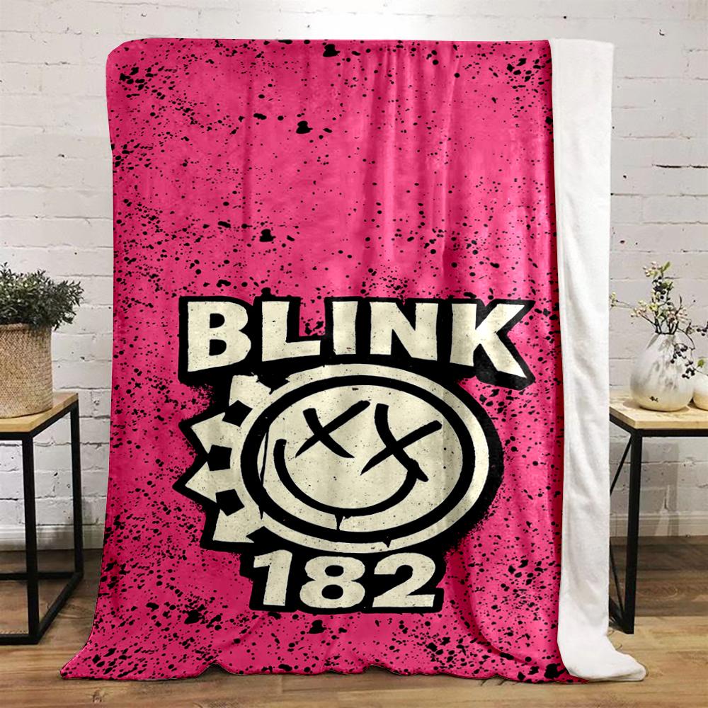 Pink Warm blanket with Cartoon Smiley Face and Text Logo Flannel blanket for bedroom, living room, sofa, and nap sofas