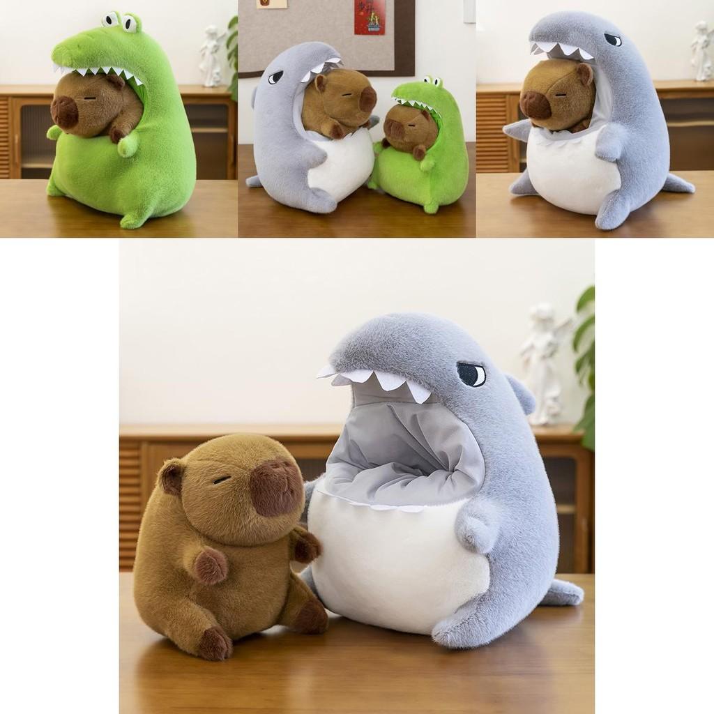 Shark Capybara Plush Stuffed Animal Pillow With Pp Cotton Filling For Kids Birthday Gift Special Characters Included