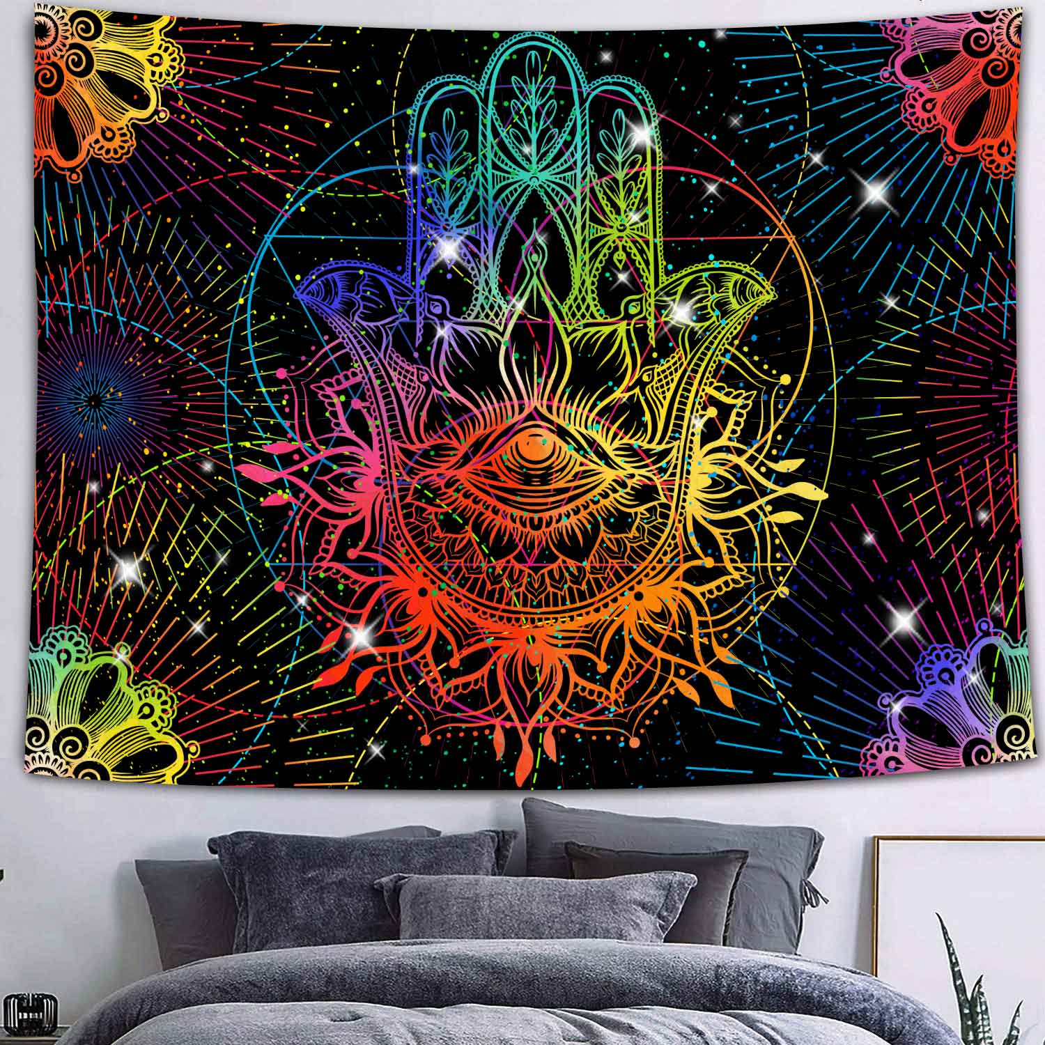 

Simsant семь чакр гобелен индийский гобелен чакры настенный египетские боги Анубис скульптура украшение для медитации 150X150CM