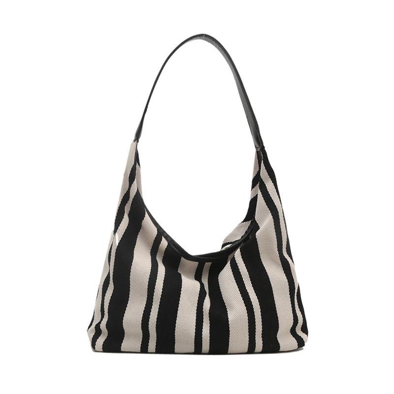 Fashionable 2024 Large Capacity Striped Canvas Tote Handbag For Daily Use