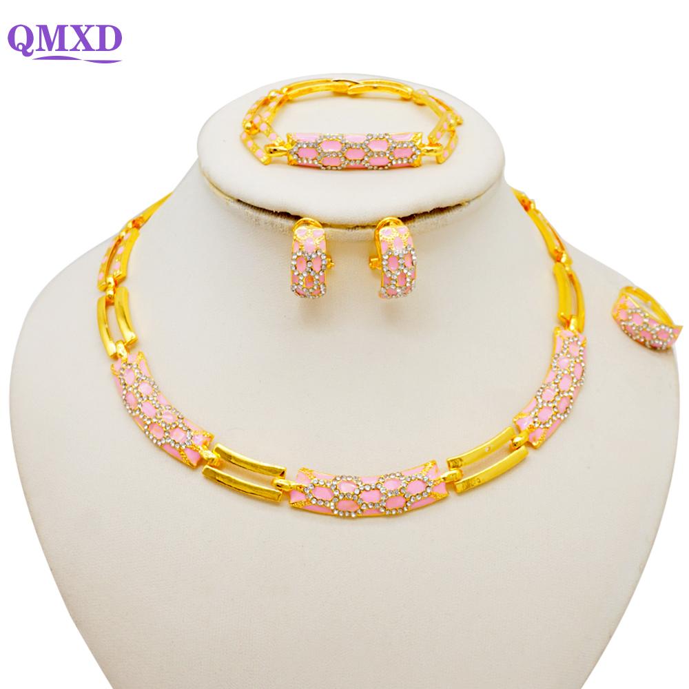 Dubai Gold Color Jewelry Sets African Indian Wedding Bridal Wife Gifts Necklace Bracelet Earrings Ring Jewelery For Women