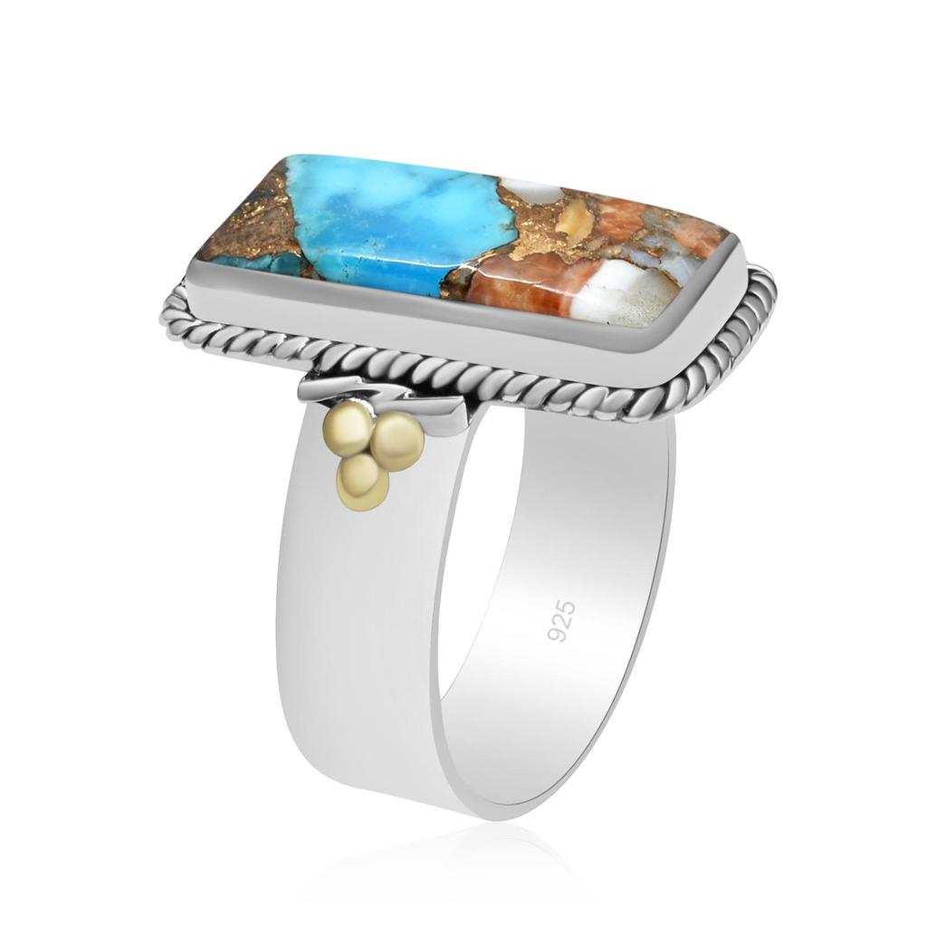 Natürlicher Oyster-Türkis-Edelstein aus 925er-Sterlingsilber, zweifarbiger Ring für Frauen und Mädchen