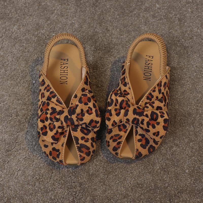 New Sandals Summer Comfort Fashion Girl Shoes Retro Leopard Print Simple Kid Shoe Floral Anti Slip Soft Sole Breathable Slippers