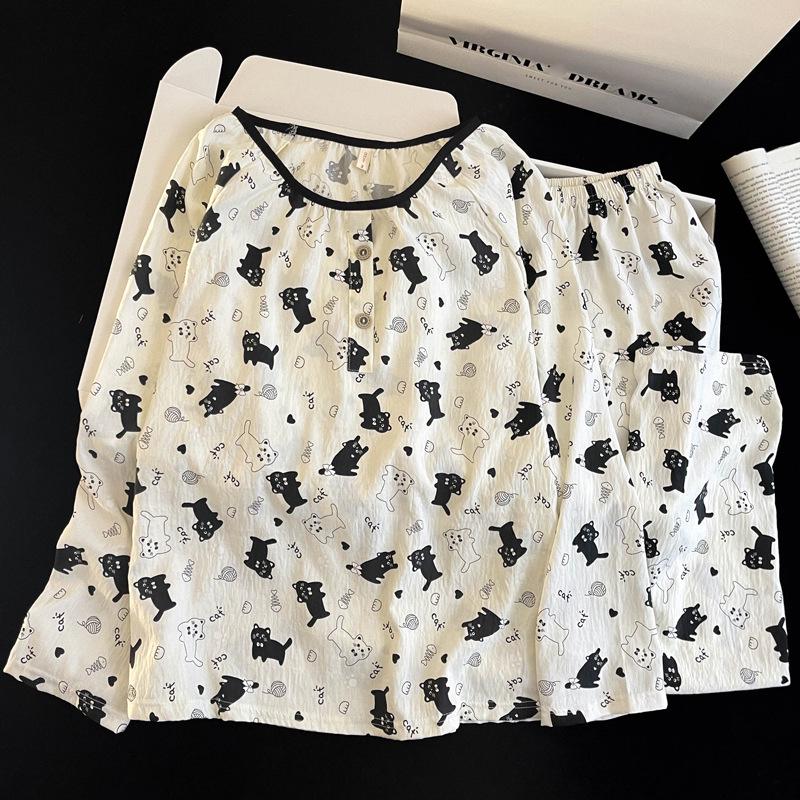 Women's Cloud Cotton Crew Neck Pajamas: Long Sleeve Pants Set for Autumn/Winter 2025