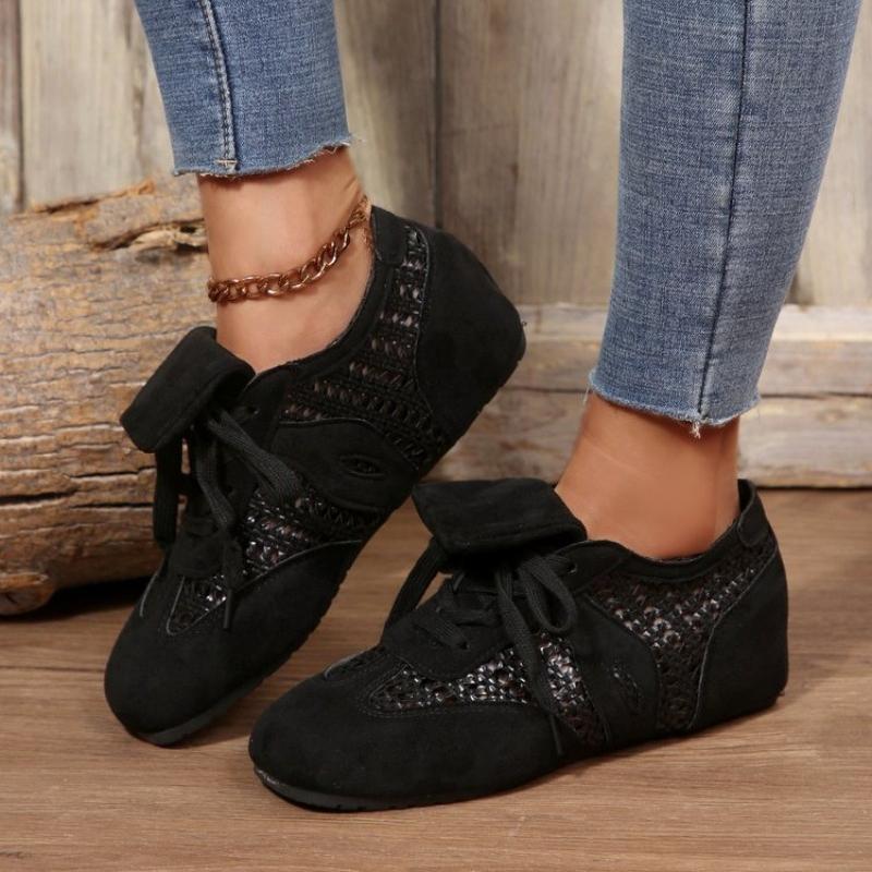 

2026 Women s Soft Sole Soft Sneaker Fall New Round Toe Deep Mouth Suede Open Toe Front Lace-Up Non-Slip Flats 35 чорний