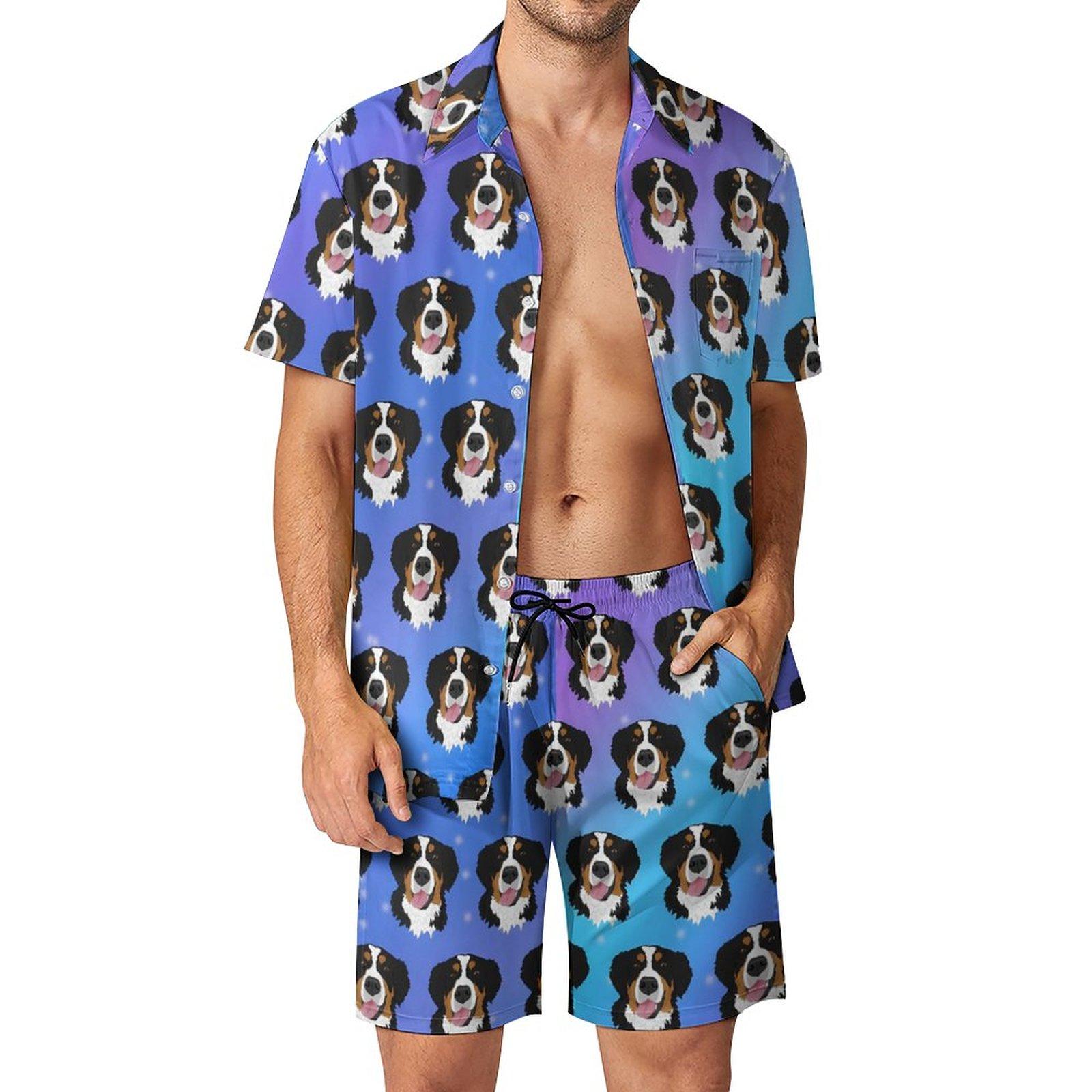 

Cute Dog Print Men Hawaiian Shirt Sets Cartoon Animal Casual Shirt Set Trendy Beach Shorts Summer Suit 2 Piece Clothing 3XL