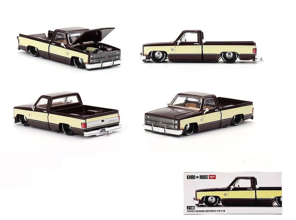 TSMMODEL Diecast Model Car Silverado Kaido Vintage Spec Two Brown Cream Diecast Toy Pickup Truck Made by Kaido House V1, Tone & 1/64 (7.6 cm) Scale,