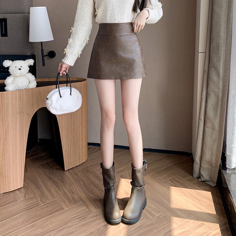 A-line High-Waisted PU Leather Skirt - Short, Sexy & Versatile for Women, 2025 Autumn/Winter Fashion