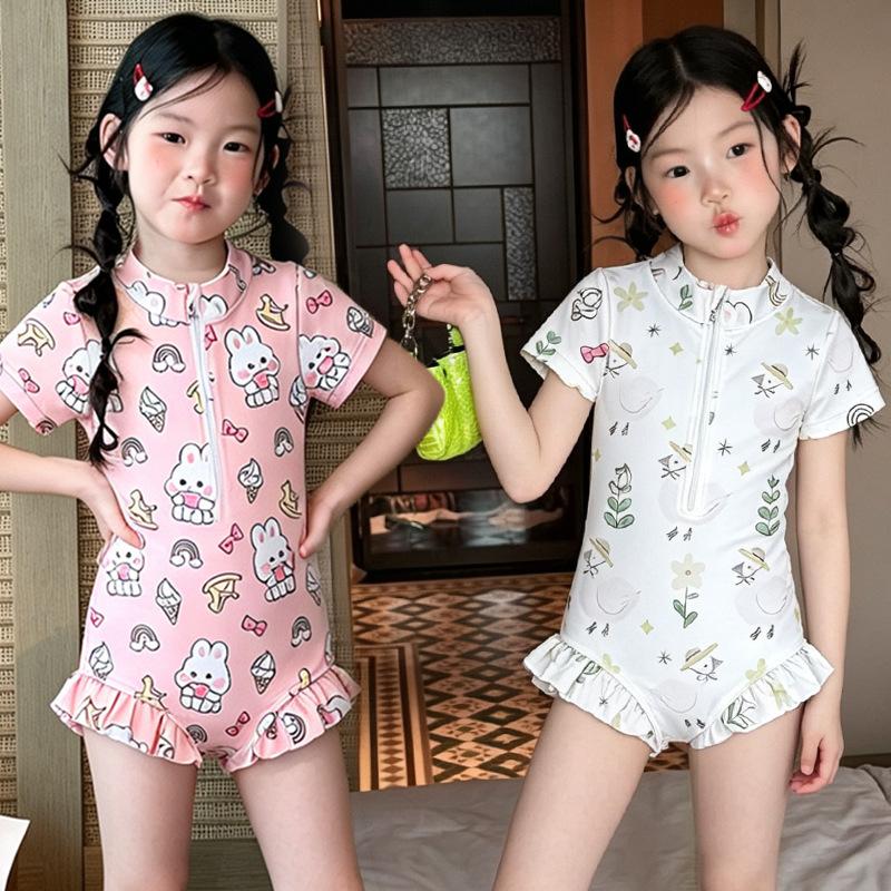 Girls' Swimwear Fresh and Fashionable Printed One-Piece Swimsuit for Little Girls—Perfect for Beach Vacations