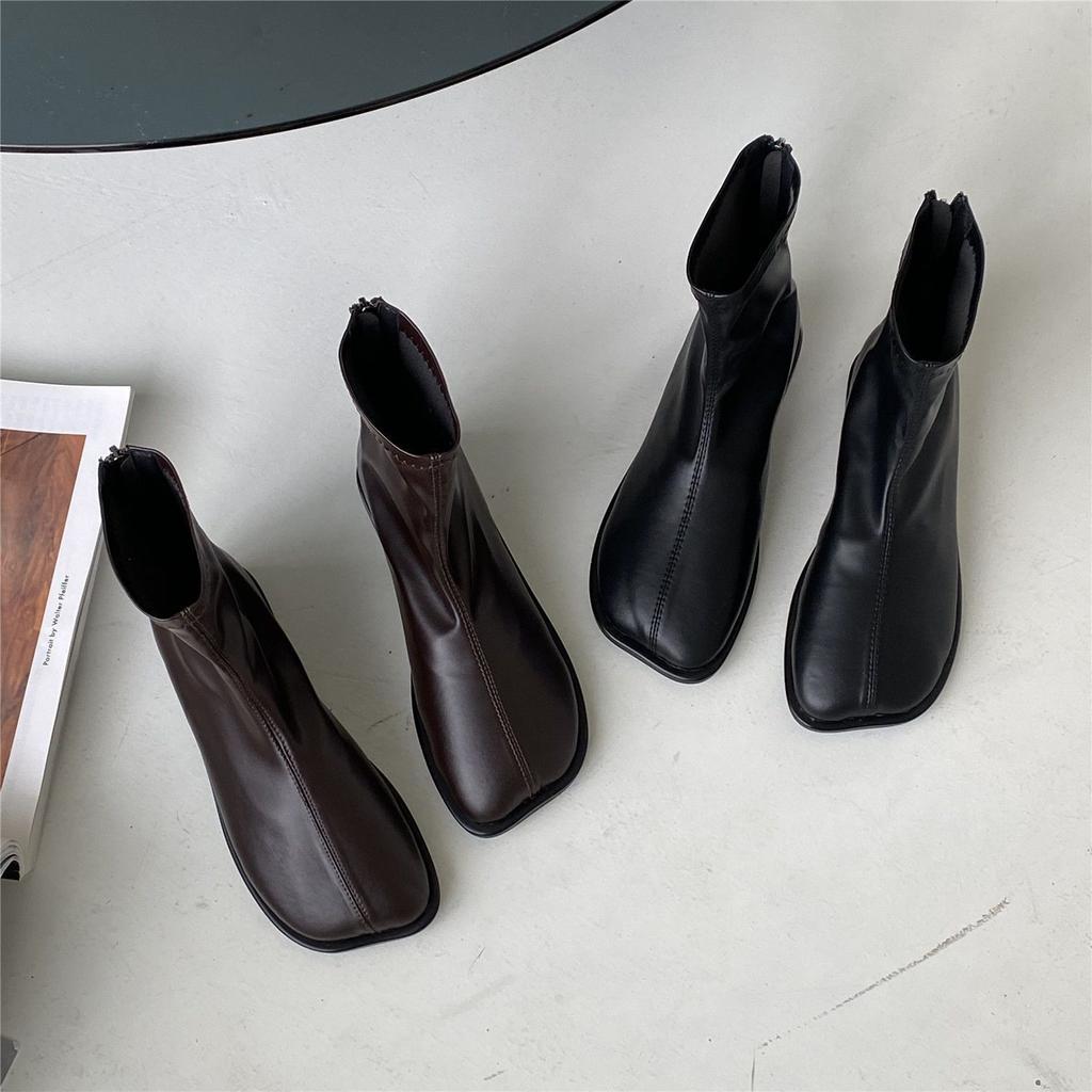 Martin kozačky dámské podzimní a zimní 2025 nové mango head sametové krátké kozačky britského stylu s plochým zadním zipem krátké kozačky