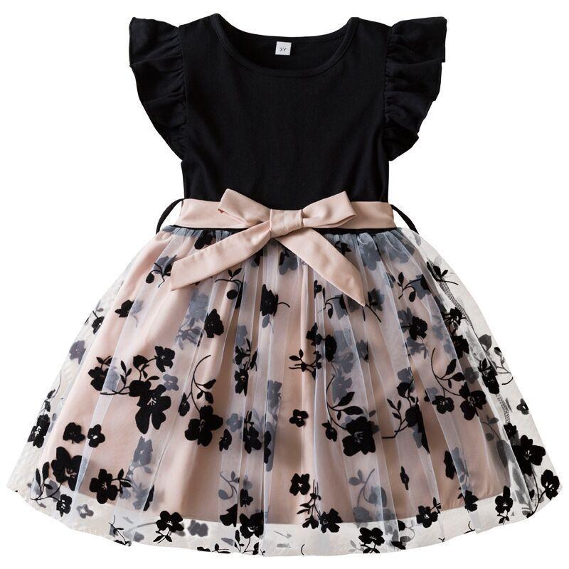 Princess Girl Summer Dress With Flower Pattern And Tulle For Toddler Party Wear