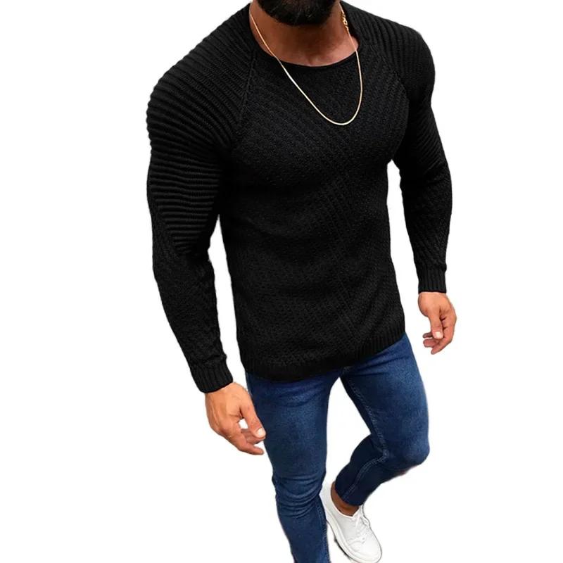 New Style Knitted Sweater for Young Men, Fashionable Solid Color Round-neck Long-sleeved Simple Sweater In Autumn and Winter