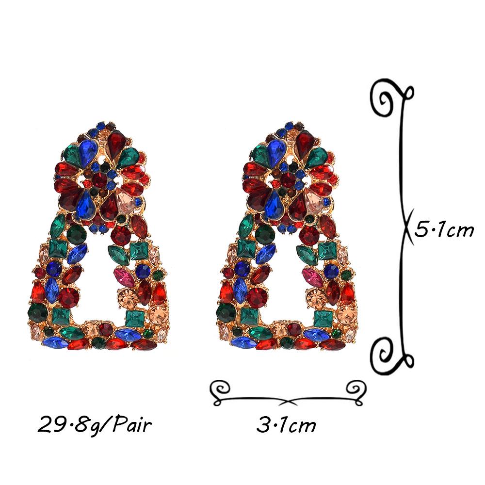 Colorful Geometric Floral Dangle Earrings for Women - Retro Style with Exaggerated Full Diamond Look