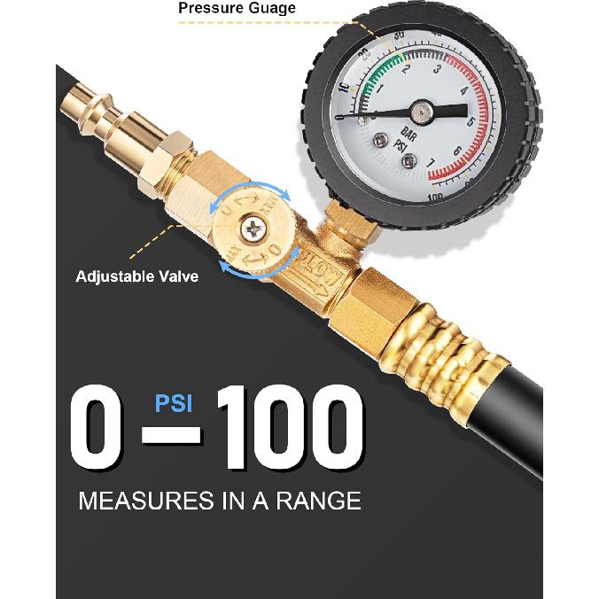 Dual Purpose RV Winterizing Kit With Pressure Gauge, 17Inch Hose Blow Out Fitting Adaptor 3/4" Male&Female GHT Quick Connect Blowout Plug For