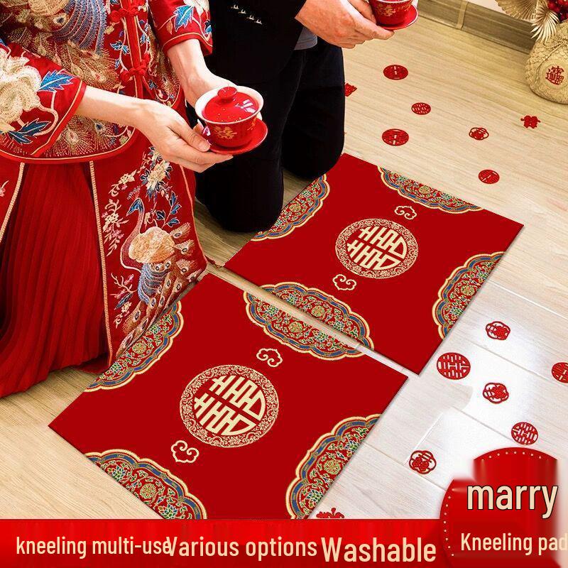 Red Wedding Kneeling and Sitting Cushion for Bride - Ceremony and Tea Ritual Pad, Free Shipping