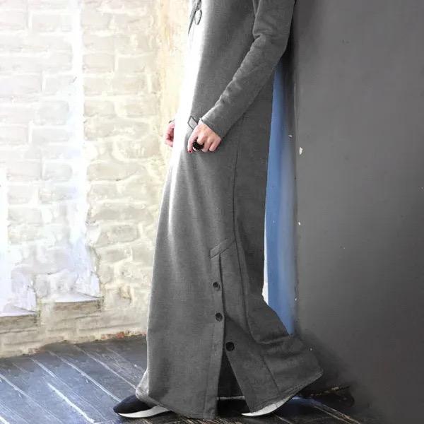 Women Winter Warm Dress Spring Basic Maxi Dress Vintage Long Sweatshirt Dress Casual Pullovers Long Sleeve Button Vestidos