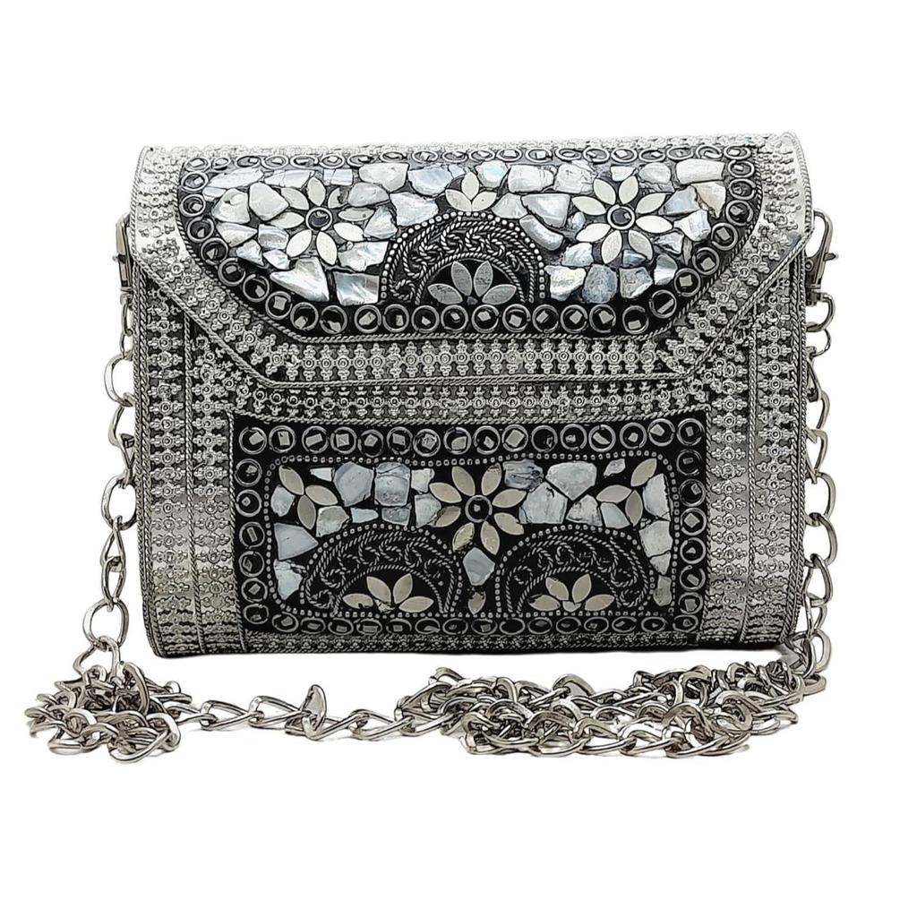 Handmade Square mosaic metal bag Women/Girls Bridal metal clutch party sling bag
