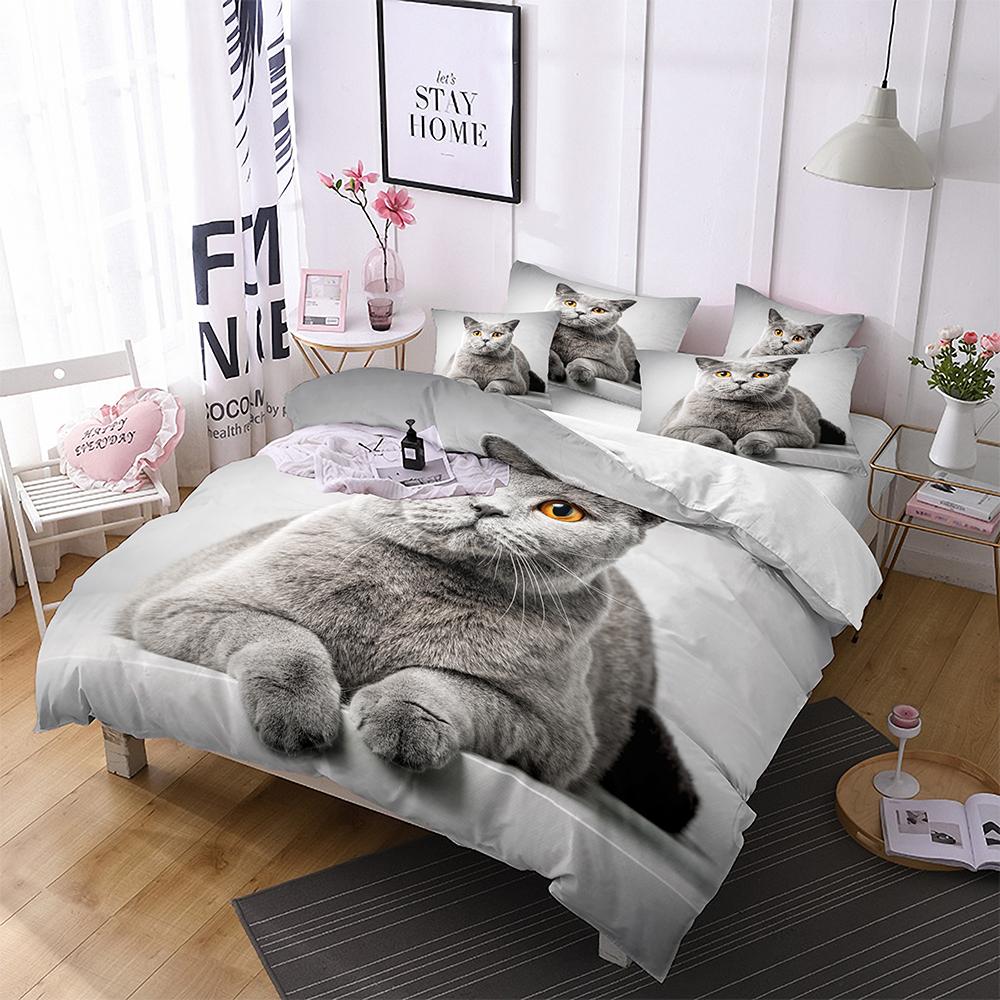 Cartoon Pet Cat/Dog/Zebra/Duvet Cover Set Animal Theme Bedding Set Queen Soft Comforter Cover For Kids Microfiber Bedclothes 3D