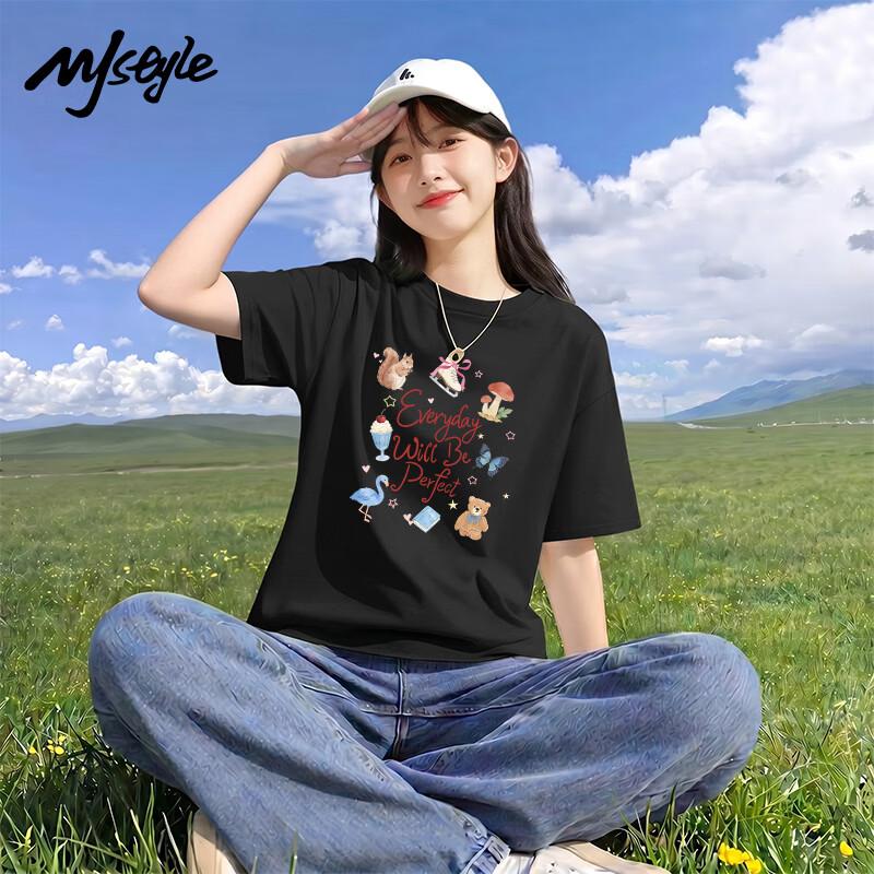 MJ STYLE Women's Pure Cotton Printed Short Sleeve T-Shirt