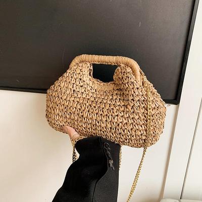 Kadınlar İçin Retro Dokuma Portföy Çantaları Hasır Kabuk Zincirli El Çantası Omuz Çantası Bayan Tatil Plaj Çevre Dostu Çapraz Askılı Çanta