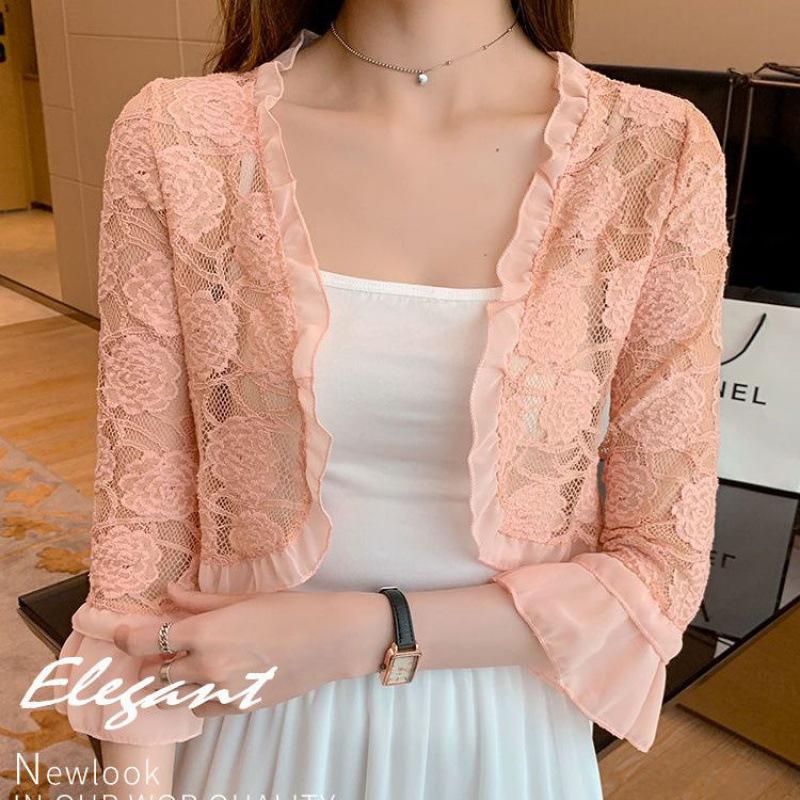 Damen Kurzarm Chiffon Spitzen Bolero: Schulterfreies Sonnenschutz-Schal