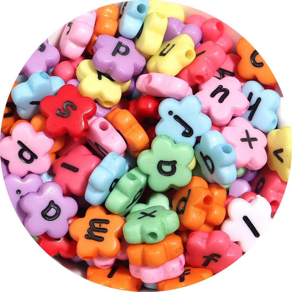 100pcs 11.5mm Acrylic Letter Beads Mixed Flower Alphabet Loose Spacer Beads DIY Jewelry Making Bracelets Necklace Accessories