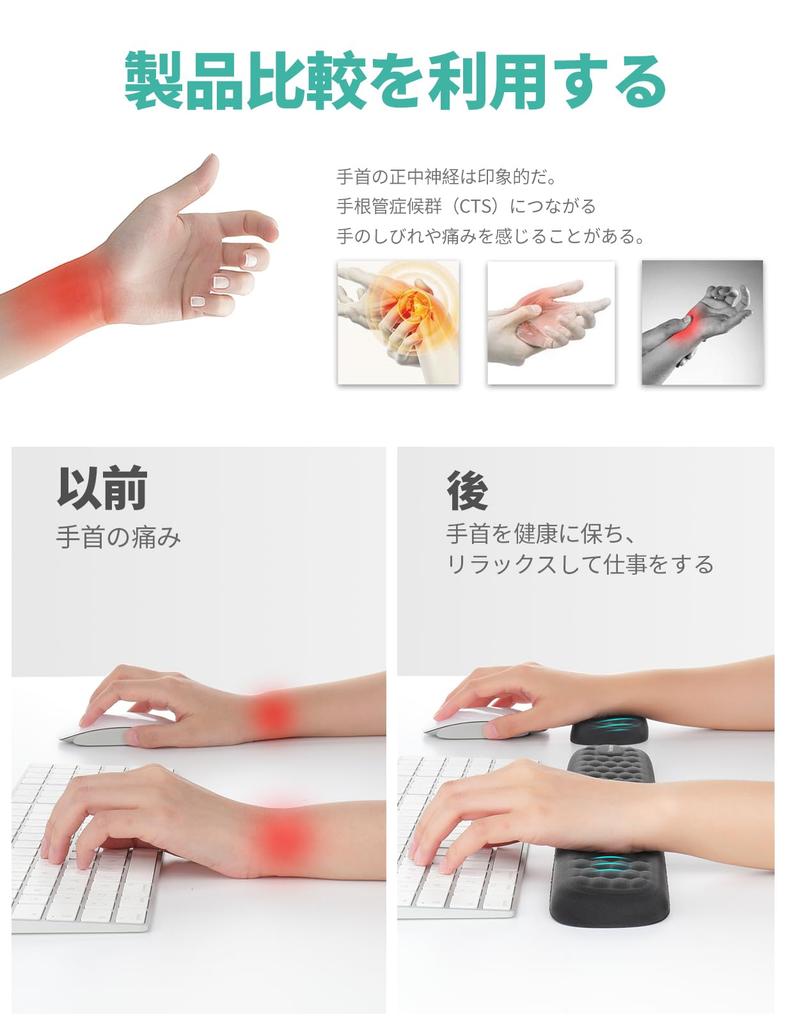 VAYDEER Wrist Rest Keyboard Wrist Rest Memory Foam Palm Rest Cushion Ergonomic Design for Computer/Typing/Office/Work/Home/Gaming (Black 44cm+13cm)