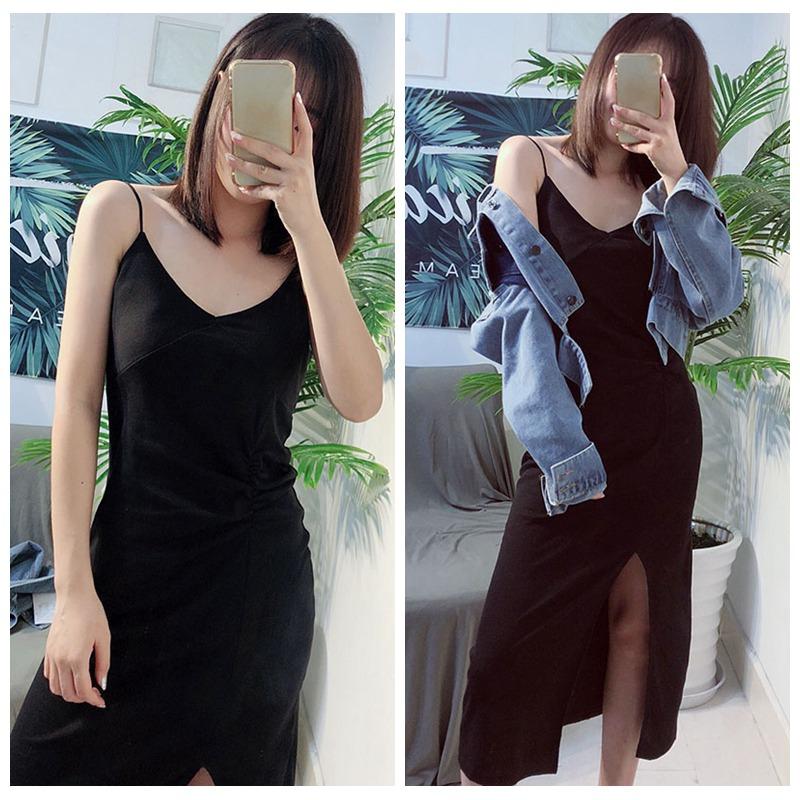 

Женское платье V-образный вырез на тонких бретельках, однотонное облегающее платье миди One Size