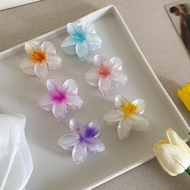 6cm Acryl Farbverlauf Frangipani Haarspange Damen Koreanisch Süß Haifischclip Haaraccessoires