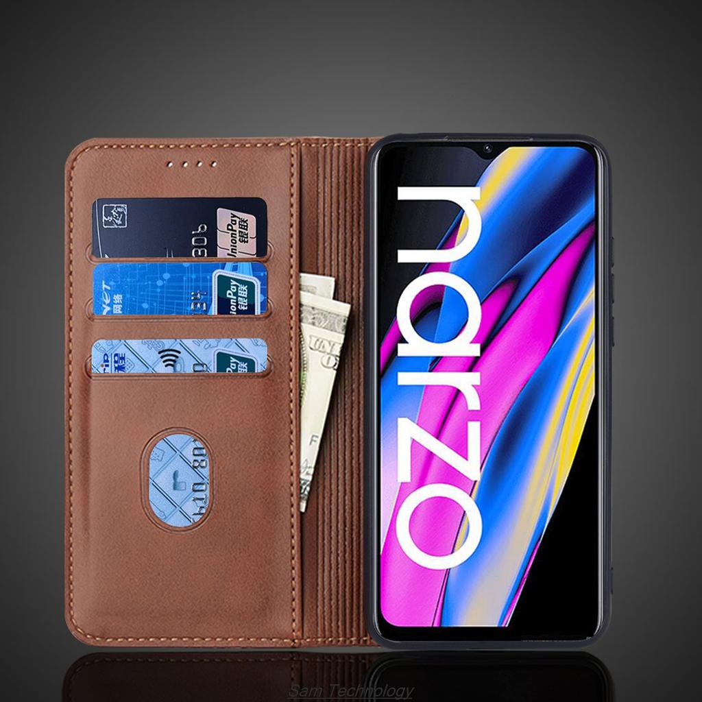Magnetic Attraction Leather Case for OPPO Realme Narzo 50A Prime Holster Flip Cover Case Wallet Phone Bags Fundas Coque