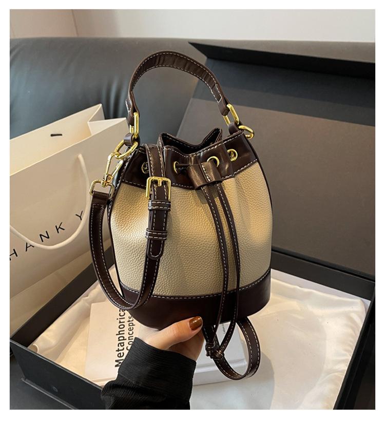 Vintage Patchwork Bucket Bag Drawstring Designer Women Purses And Handbags Luxury Pu Leather Shoulder Crossbody Bags Tote Bolsas