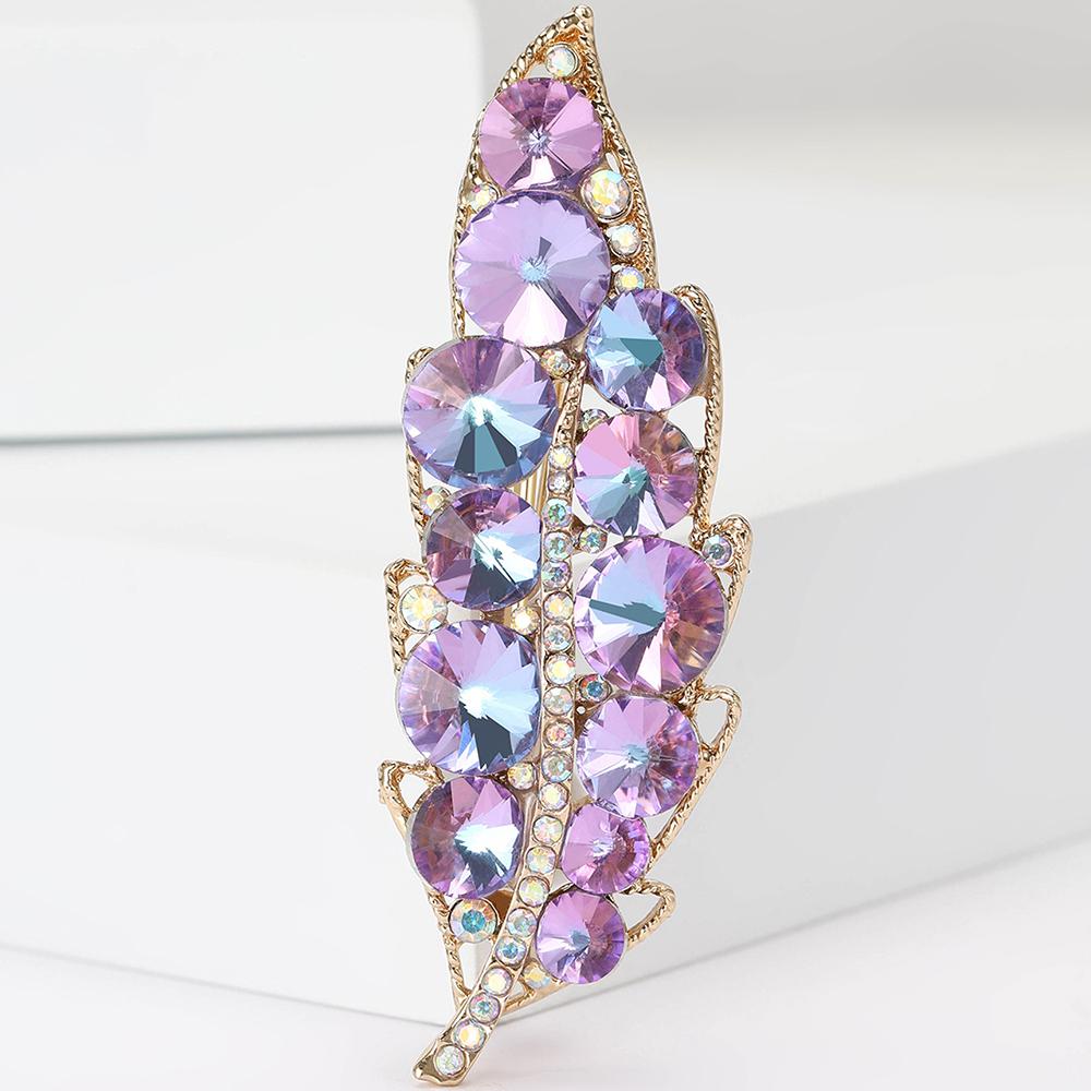 Crystal Leaf Brooch Pin Gold Tone Rhinestone Brooches Wedding Party Jewelry Gift