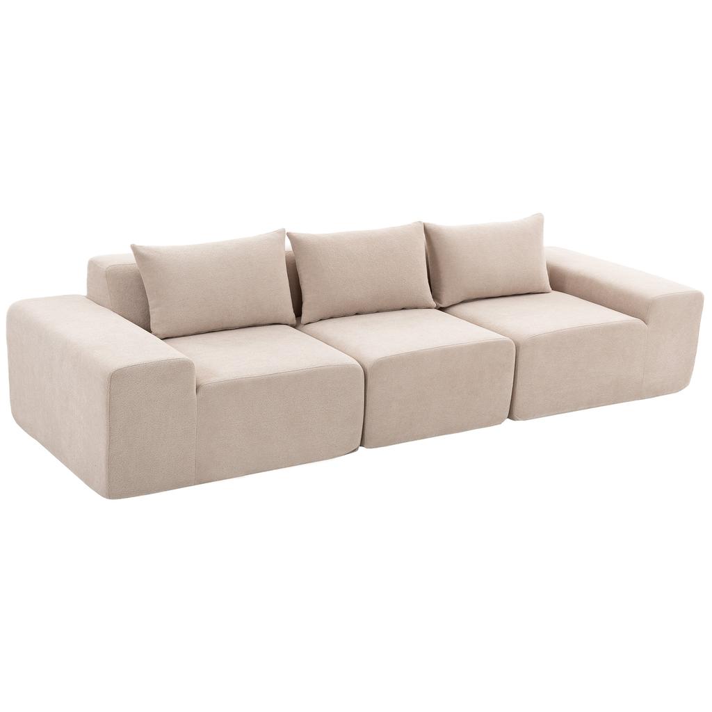 Chenille Sofa, 3-Seater, 320 cm, Modular, Extra-Wide Seat and Armrests, Beige
