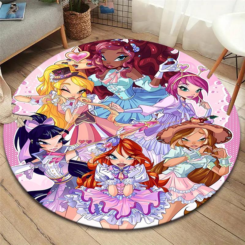 WonderfulPrecur,Winx Club Round Area Rug,Carpet Rug for Living Room Bedroom Sofa Playroom Decor,Non-slip Floor Mat