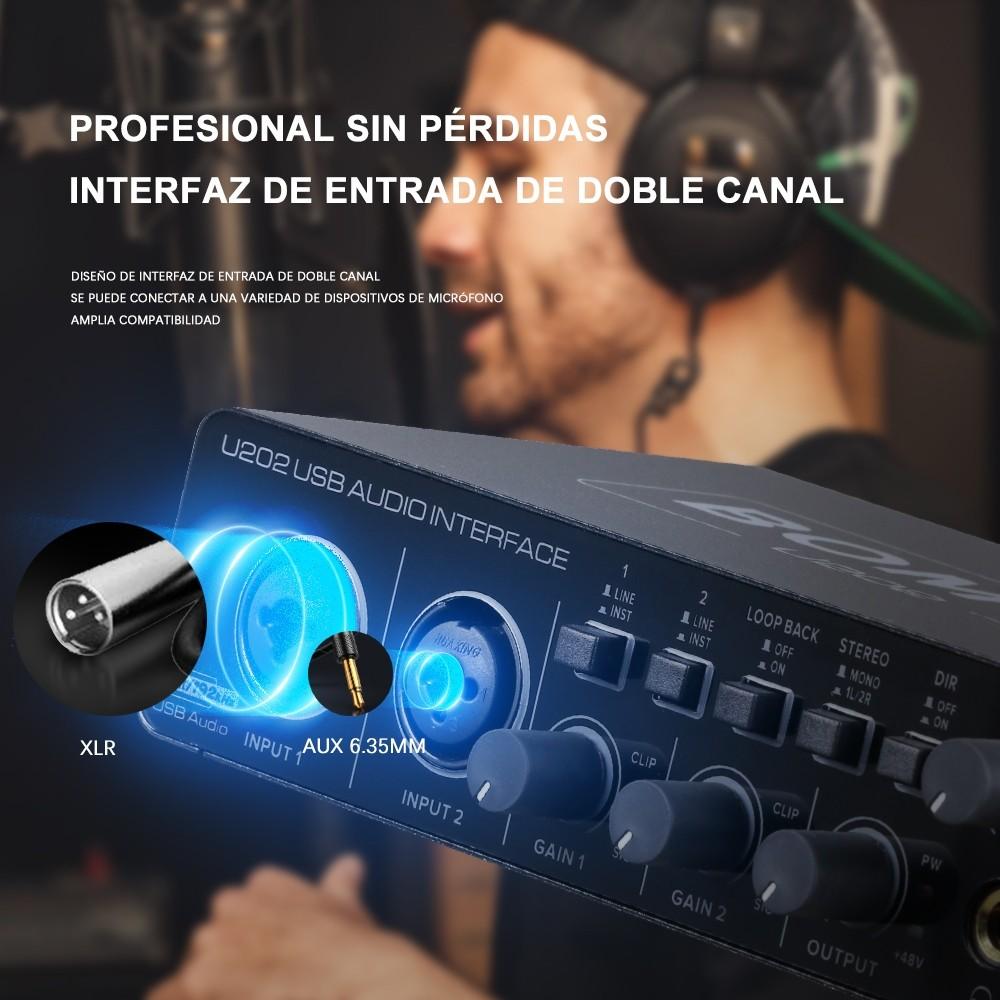 U202 USB Audio Interface with Mic Preamplifier XLR/TSR/TS Ports Professional 32-Bit/192kHz Computer Recording Streaming Device