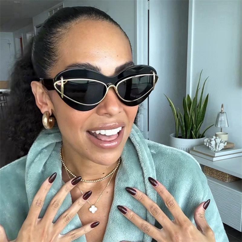 Cat Eye Sunglasses Women  Luxury Brand Designer Vintage Y2k Punk Sun Glasses For Men Double Frame Retro Eyewear Shades UV400