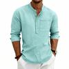 Men’s Long Sleeve Casual Henley Shirt with Stand Collar Single Chest Pocket Relaxed Fit Lightweight