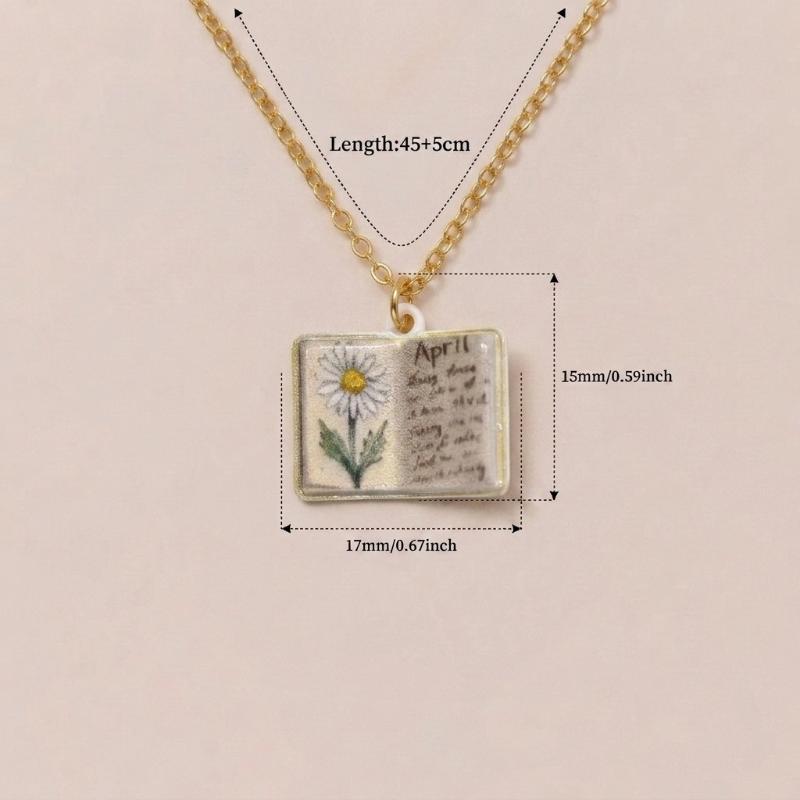 Chic Retro Porcelain Book Necklace Unique Design Birthday Gift for March Born Fashionistas