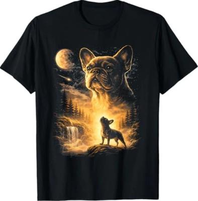 Bulldog Francese che Ulula alla Luna Meme T-shirt Grafica Animale Anni '90