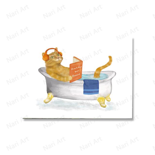 Interesting Cat In Bathroom Spa with Mask Printing and Poster Wall Art Animal Lover Canvas