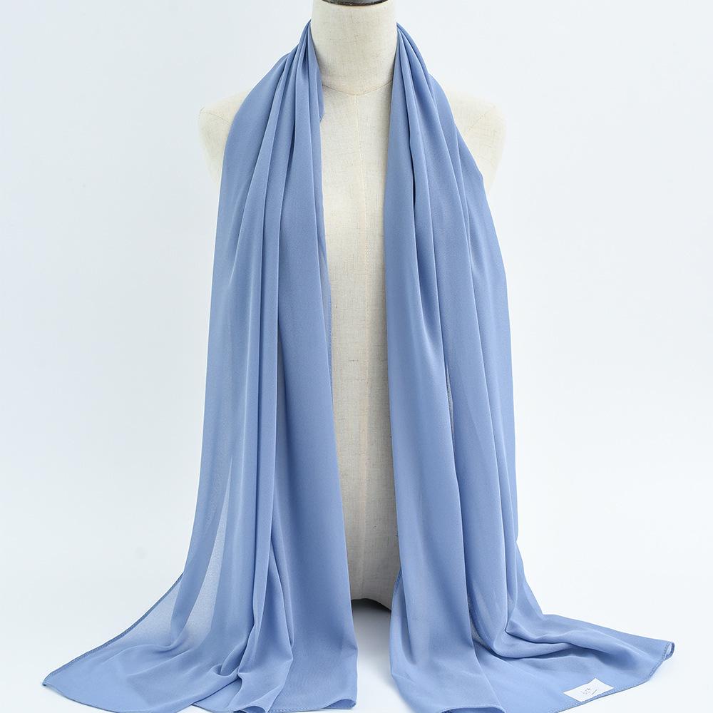 Damen einfarbiger Perlen-Chiffon-Bubbleschal, langer Seiden-Kopfschal, 70x180cm, nahöstlicher Stil