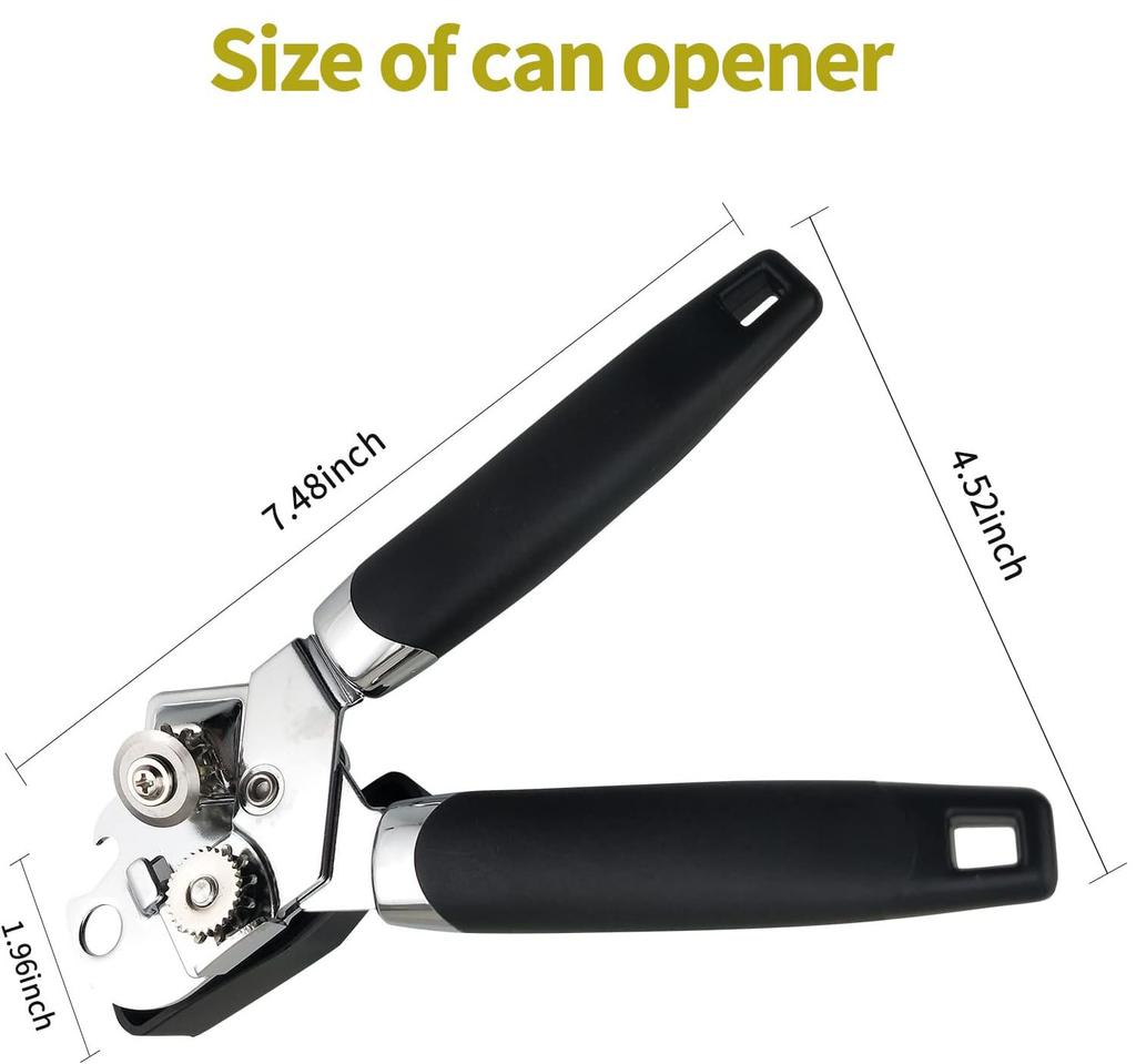 Can Opener Manual, Handheld Strong Heavy Duty Stainless Steel Can Opener, Can Openers with Multifunctional Bottle Opener